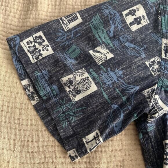Reyn Spooner Okinawan Village Aloha Shirt Mens Sz Medium Blue Classic Hawaiian - Picture 8 of 15